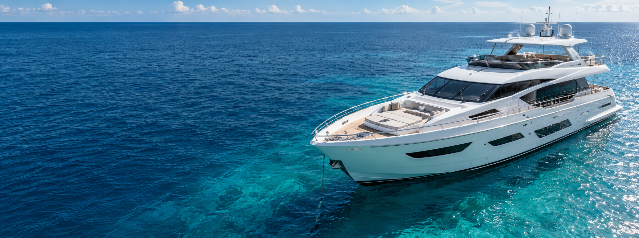 Motor yacht on turquoise ocean water